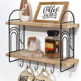 Wooden Double Organizer Wall Mounted Kitchen Mug Coffee Rack