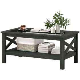 HOMCOM Coffee Table with Tempered Glass Tabletop X-Frame Design: