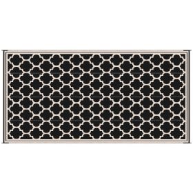 Reversible RV Outdoor Rug Black and Beige Plastic Straw Patio Floor Mat