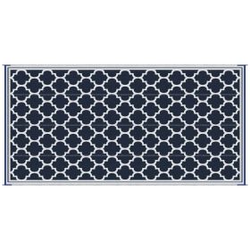 Reversible RV Outdoor Rug Blue and White Plastic Straw Patio Floor Mat
