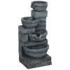 Outsunny 30" Tall Outdoor Water Fountain with LED Lights, 4-Tier Resin Cascading Bowls