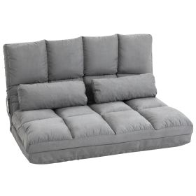 HOMCOM Folding Upholstered Couch Bed Gray Convertible Floor Sofa Chair
