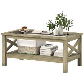 HOMCOM Coffee Table with Tempered Glass Tabletop,