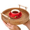 Rattan Tray 8.7 Inch Round Woven Serving Basket with Handles Decorative Tray