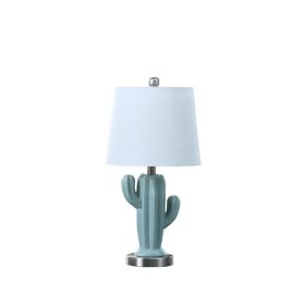Southwest Teal Ceramic Cactus Plant Modern Metal Table Lamp