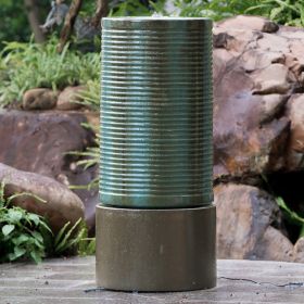 " Large Concrete Cylinder Green & Brown Ribbed Water Fountain,