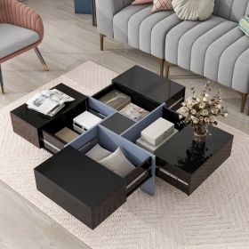 ON-TREND Unique Design Coffee Table with 4 Hidden Storage Compartments,