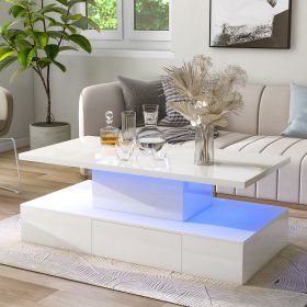 ON-TREND Modern Glossy Coffee Table With Drawer,