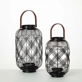 Moden Black Woven Lantern Set of 2, Metal