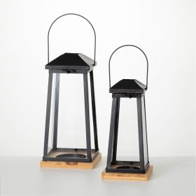 Sullivans Black Metal & Wood Lantern Set of 2