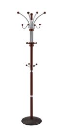 73" Tall Chrome and Wood Coat Rack, Cherry finish