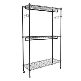 Double Rod Closet 3 Shelves Wire Shelving Clothing Rolling Rack Heavy Duty
