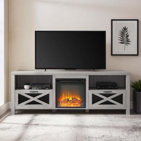 Industrial Farmhouse Metal Mesh Drop-Down X-Door Fireplace TV Stand
