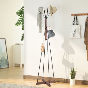 wwod & Metal Freestanding Coat Rack with Hooks - Natural & Matte Black