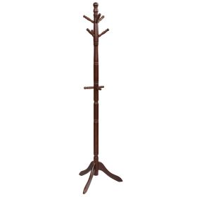 2 Heights Wooden Coat Rack Hanger Hall Tree Entryway with 9 Hooks Walnut