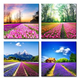 Canvas Prints Tulip Lavender Field Wall Art Colorful Flowers Artworks