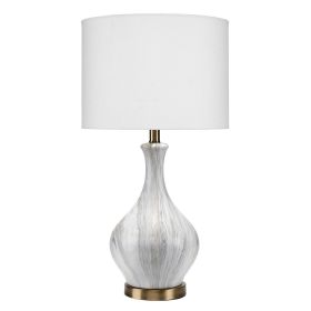 Table Lamp with Gourd Shaped Ceramic Body, White and Brass