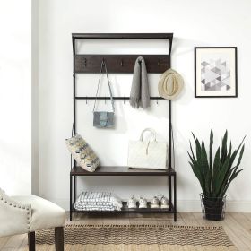 Large Hall Tree with Shoe Bench and Storage Shelf for Entryway,
