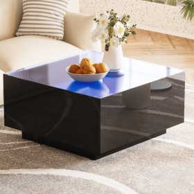 Square High Glossy Coffee Table with 16-color LED Strip Lights,