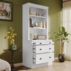 Tall LED Lighting, Modern Bookcase with 3 Drawer and Open Shelves, Storage