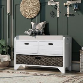 Storage Shoe Bench with Removable Basket and 2 Drawers