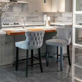 Velvet Upholstered Wing-Back Barstools
