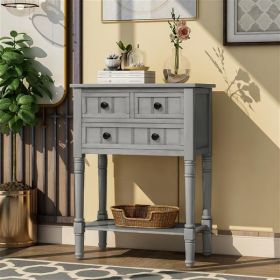 Narrow Console Table, with Three Storage Drawers and Bottom Shelf