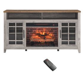 TV Media Stand with Electric Fireplace KD Inserts Heater, Gray Wash Color