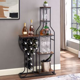 Wine Bakers Rack, 5 Tier Freestanding  Hanging Wine Glass Holder and Storage Shelves