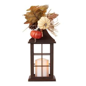 Wood Color Lanterns- Pumpkin with LED battery candle