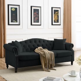 Chesterfield Sofa Black Velvet for Living Room