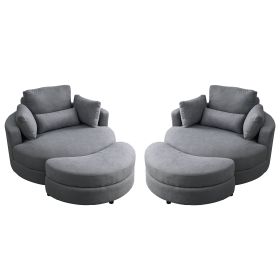 lModern Dark Grey Sofa Lounge Club Big Round Chair with Storage Ottoman