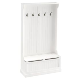 Entryway Hall Tree with Storage Bench, Coat Rack with Four Hooks and Shoe Storage, White