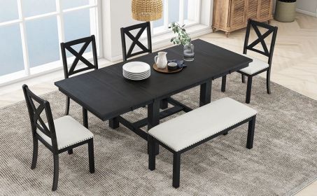 TOPMAX Farmhouse 82inch 6-Piece Extendable Dining Table with Footrest