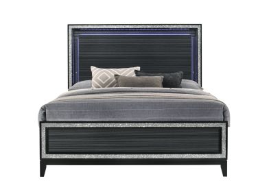 Haiden LED & Weathered Black Finish Queen Bed W/Led