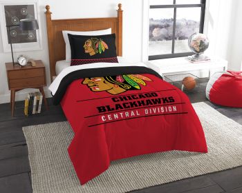 Blackhawks OFFICIAL National Hockey League; Bedding; "Draft" Twin Printed Comforter