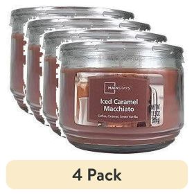 (4 pack) Iced Caramel Macchiato Scented 3-Wick Glass Jar Candle,