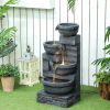 Outsunny 30" Tall Outdoor Water Fountain with LED Lights, 4-Tier Resin Cascading Bowls
