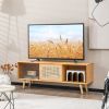 Modern TV Stand with Rattan Glass Sliding Doors