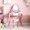 Kids Vanity Table and Stool Set with 360° Rotating Mirror and Whiteboard