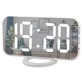 Digital LED Alarm Clock Mirror 2 USB Charger Ports Night Light (Color: White-White, Ships From: China)