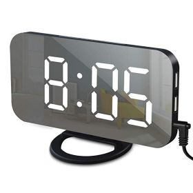 Digital LED Alarm Clock Mirror 2 USB Charger Ports Night Light (Color: Black-White, Ships From: China)