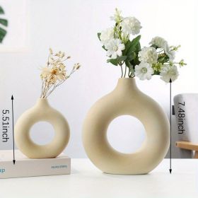 Modern Home Decor White Ceramic Vase; (Color: Cream Color, size: Small + Large Vase)