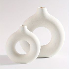 Modern Home Decor White Ceramic Vase; (Color: Beige, size: Small + Large Vase)