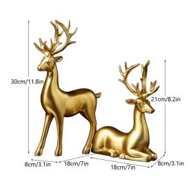 NORTHEUINS Resin Golden Couple Deer Figurines for Interior (Color: Couple Deers)