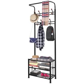 Metal Entryway Coat Shoe Rack (Color: Black)