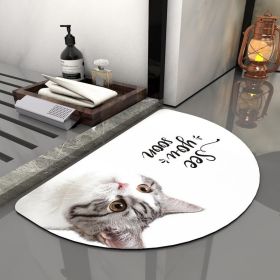 Super Absorbent Bath Rug Quick Drying Non-slip Bathroom Mat (Color: Semicircle Cute Cat, Specification: 500MMx700MM)