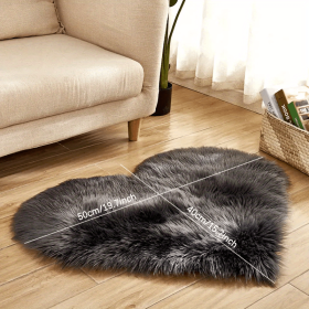 Heart-Shaped Faux Sheepskin Area Rug (Color: Dark Gray, size: 15.75*19.69inch)