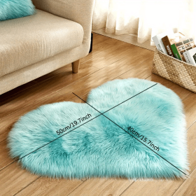Heart-Shaped Faux Sheepskin Area Rug (Color: Light Blue, size: 15.75*19.69inch)