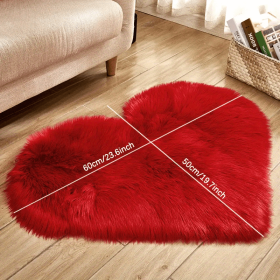 Heart-Shaped Faux Sheepskin Area Rug (Color: Red, size: 19.69*23.62inch)